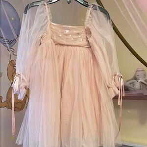 Elegant Pink Tulle Dress with Sheer Sleeves